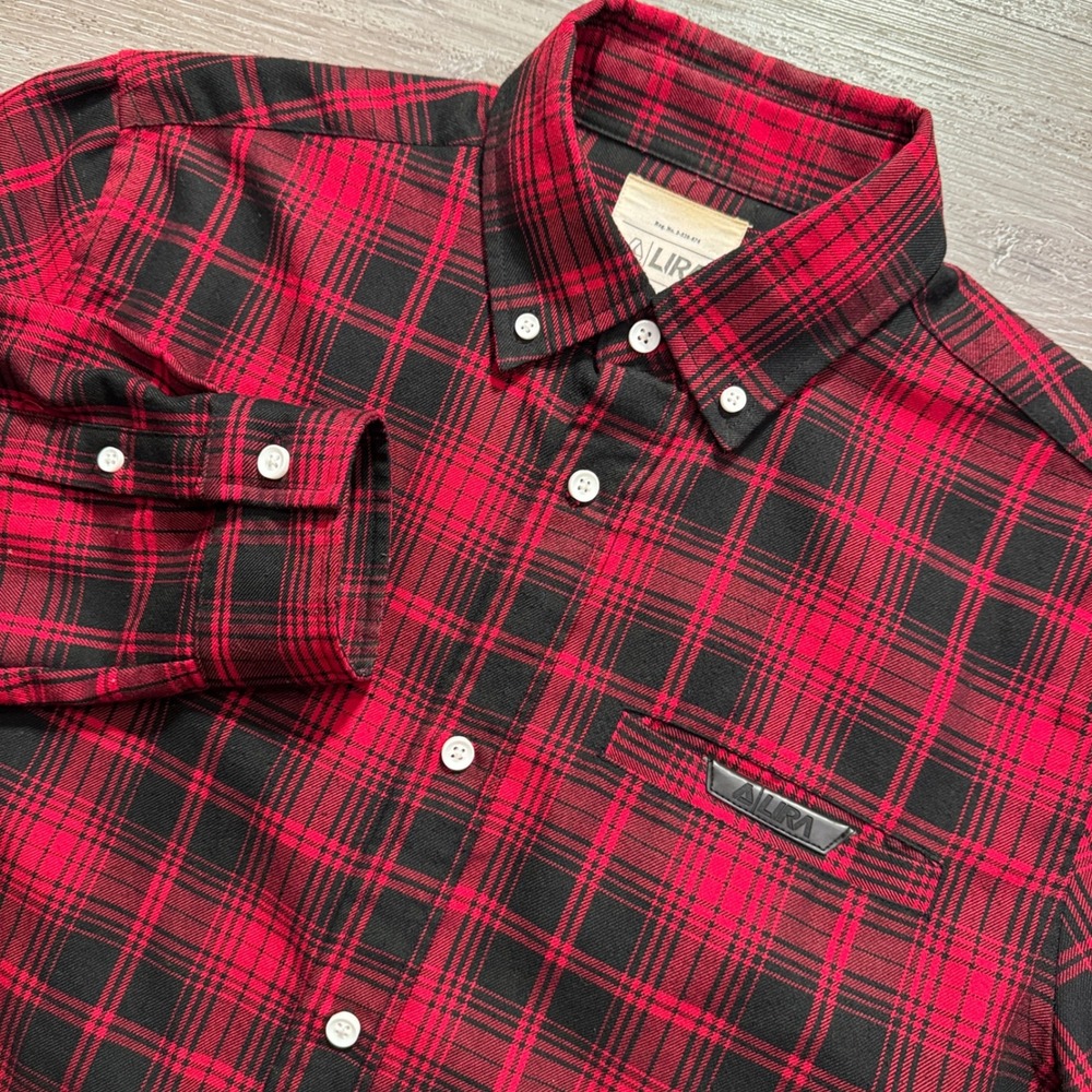 LIRA Flannel Shirt Mens Medium Red Black Plaid Lumberjack Creative Society Adut